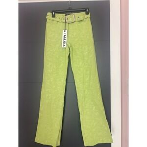 I.AM.GIA Natali Pant Green Faux Leather Belted High Waist Straight Leg XXS NEW